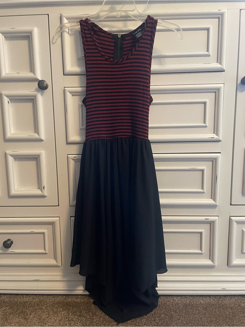 Striped Burgundy and Black Sleeveless High-Low Dress. Worn handful of times